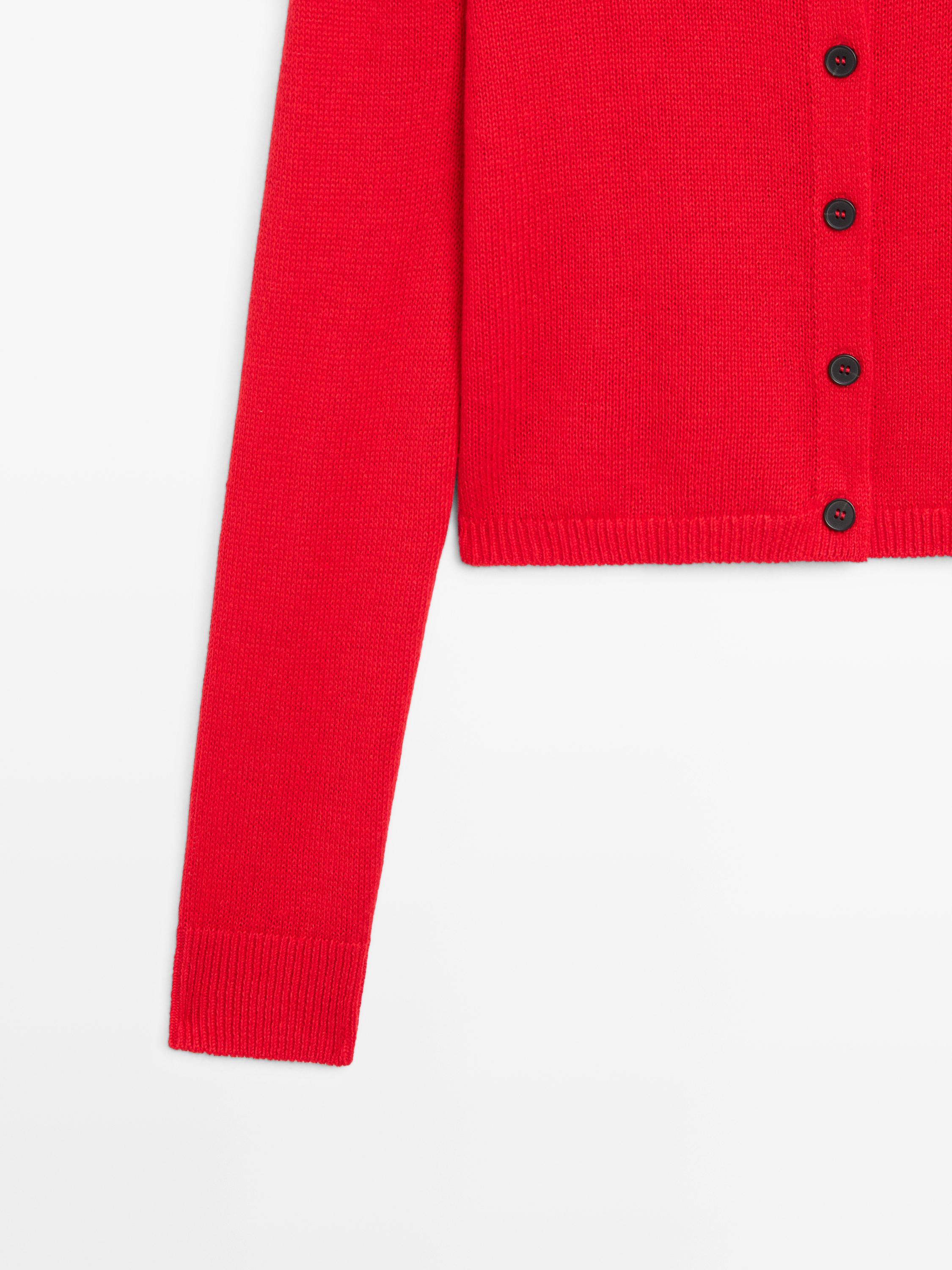 Wool and linen mock turtleneck cardigan